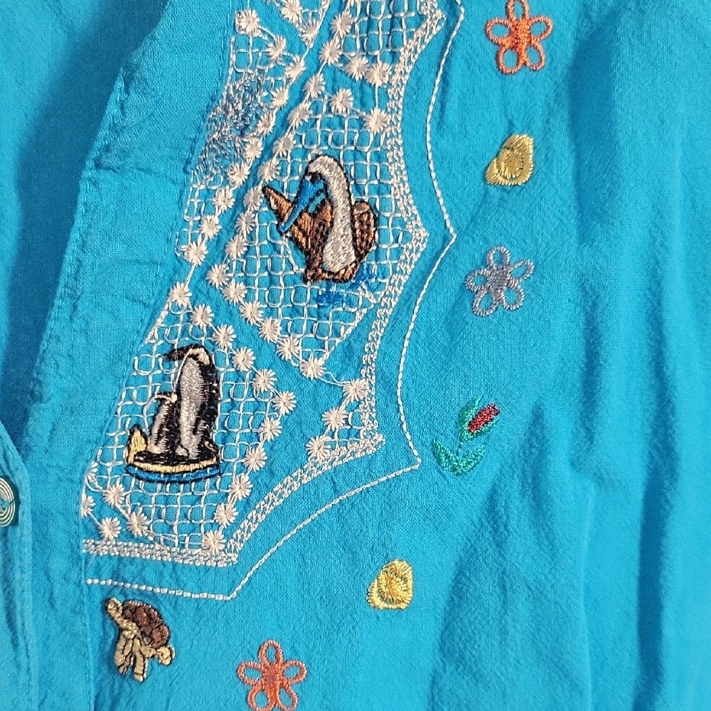 Blue Button Down Shirt with Embroidered Collar From Galapagos Islands - Picture 4 of 6